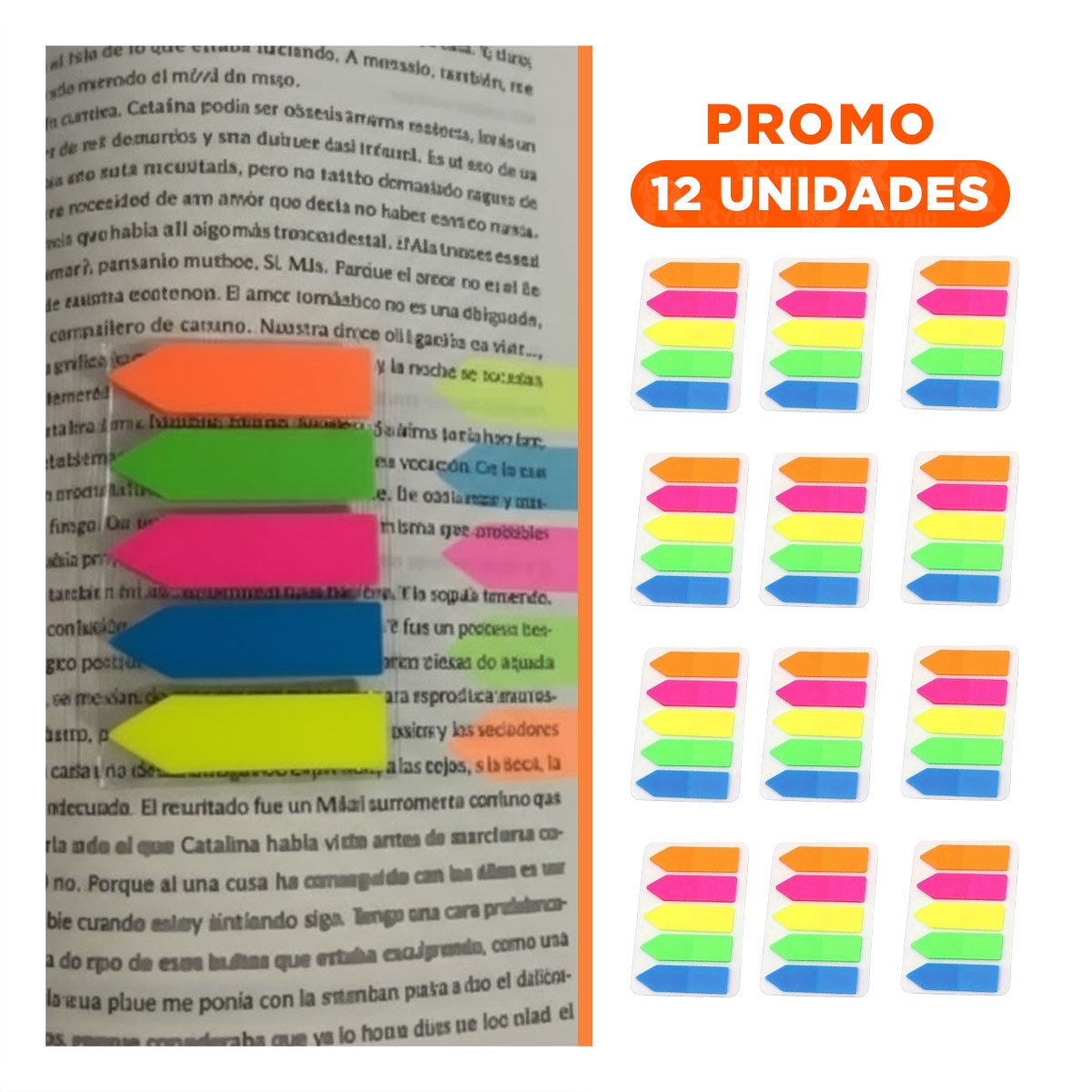 PACK12 PAPELES DE COLORES POST IT 5 PIEZAS TRANSPARENTE FLECHA Y+REGALO STICKER - 1