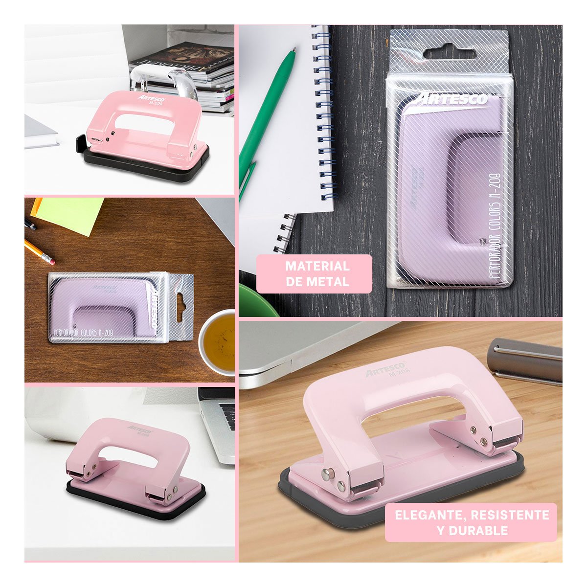 PACK4 EQUIPO METAL ROSADO DE ALTA CALIDAD PARA PAPELERIA ESCOLAR Y+REGALO STICKER - 2