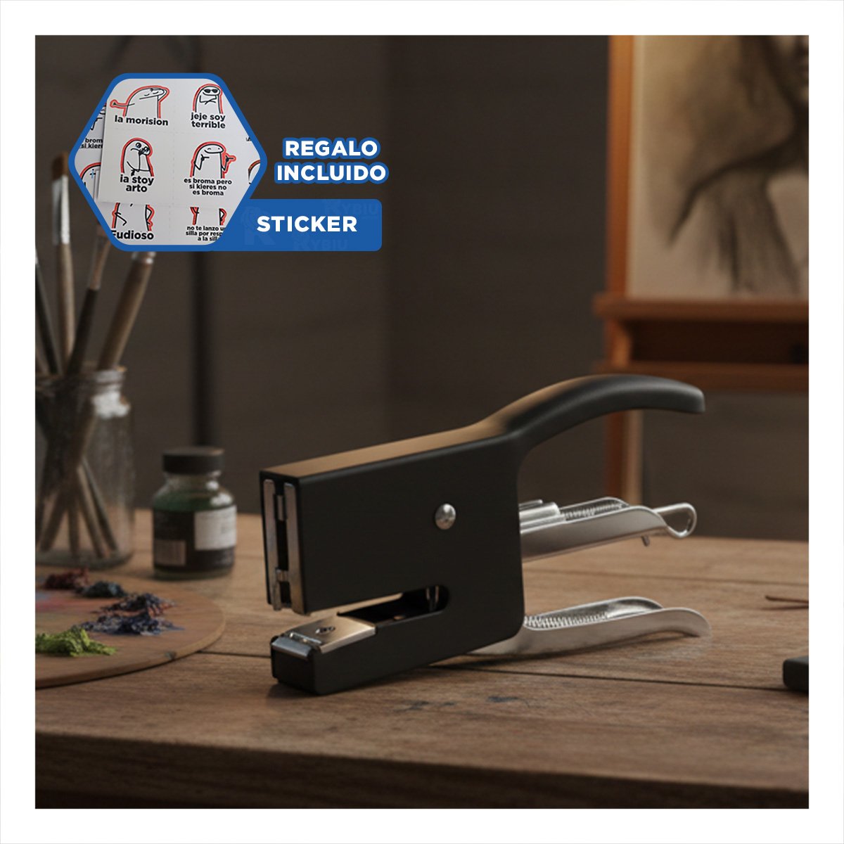 ESTILO MINI TIPO ALICATE NEGRO PARA 15 HOJAS ESCRITORIO Y+REGALO STICKER - 1