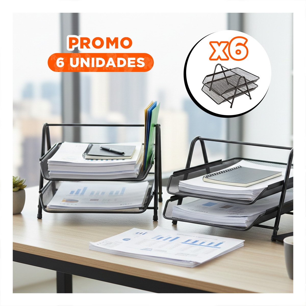 PACK6 ARCHIVO DOCUMENTOS 2 NIVELES NEGRO PARA ESCRITORIO Y+REGALO STICKER - 1