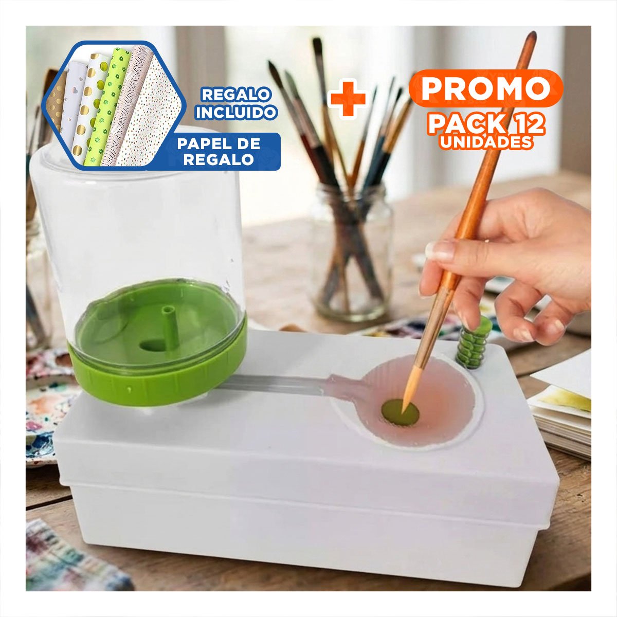 PACK12 CONTENEDOR PLASTICO BLANCO PARA LAVAR PINCELES Y+PAPEL REGALO - 1