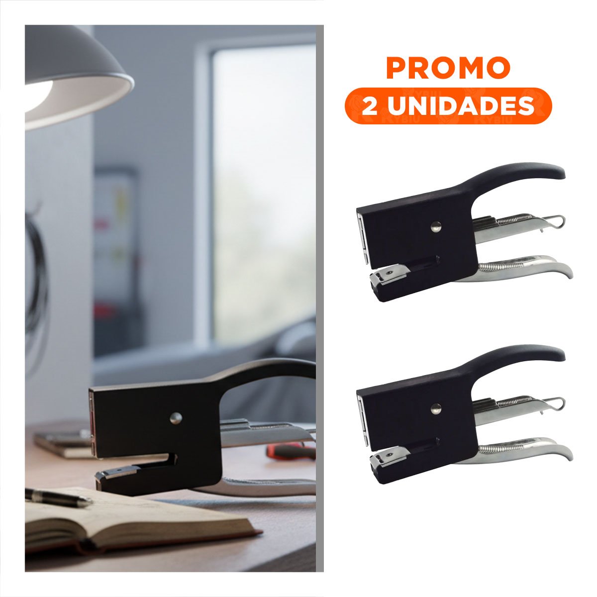PACK2 PORTATIL MINI TIPO ALICATE NEGRO PARA 15 HOJAS ESCRITORIO - 1