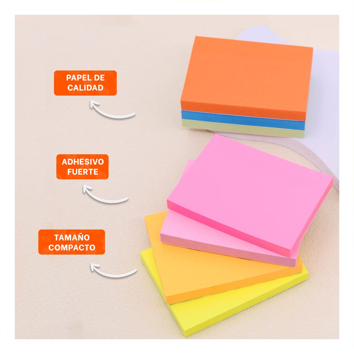 BLOC CUADRADO ADHESIVO 7,6CM 4 PZS MULTICOLOR OFICINA Y+PAPEL REGALO - 5