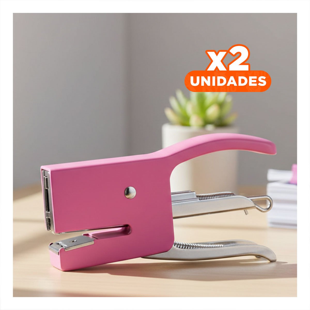 PACK2 RESISTENTE MINI TIPO ALICATE ROSADO PARA 15 HOJAS ESCOLAR Y+REGALO STICKER - 1