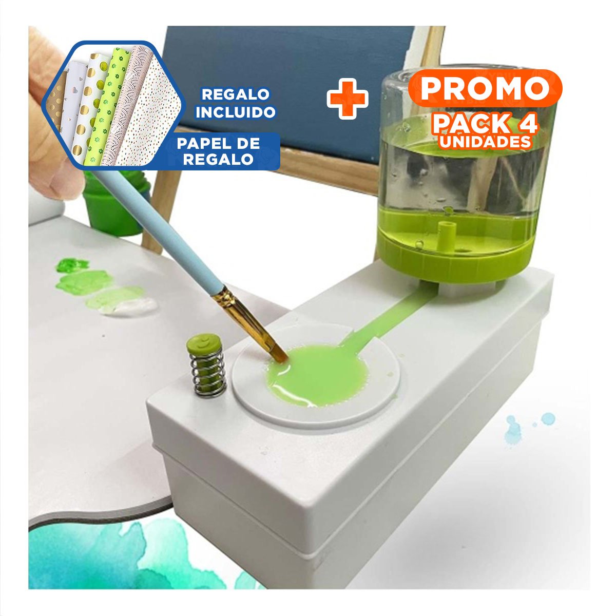 PACK4 EQUIPO ESCOLAR BLANCO PARA LAVAR PINCELES Y+PAPEL REGALO - 1