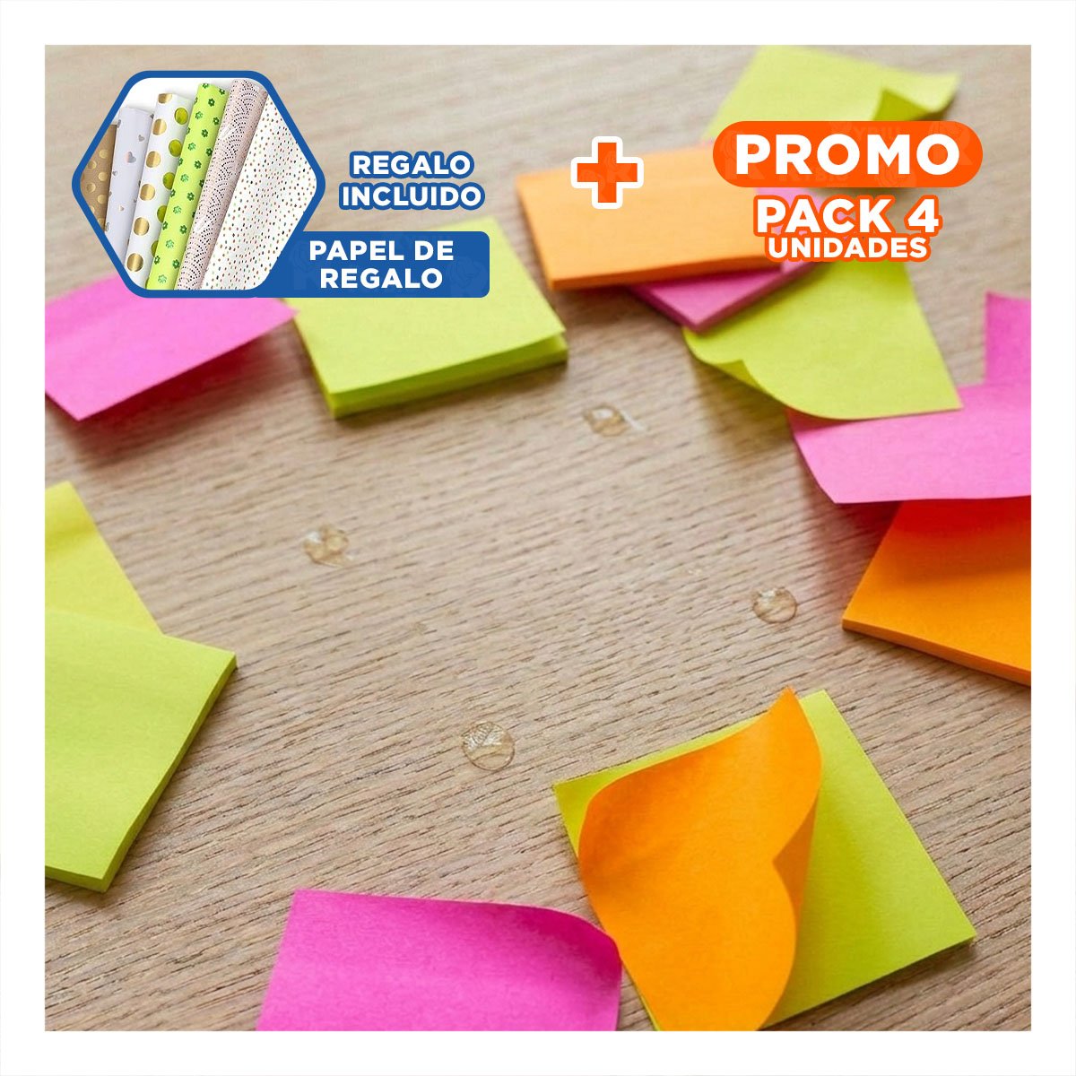 PACK4 ETIQUETAS CUADRADAS ADHESIVAS 3,8CM 4 PZS MULTICOLOR Y+PAPEL REGALO - 1