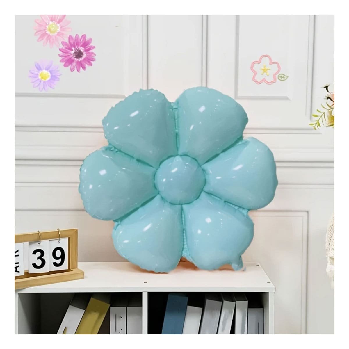PACK12 COMPLEMENTO FESTIVO FLOR 23CM SET 2 CELESTE Y+REGALO STICKER - 5