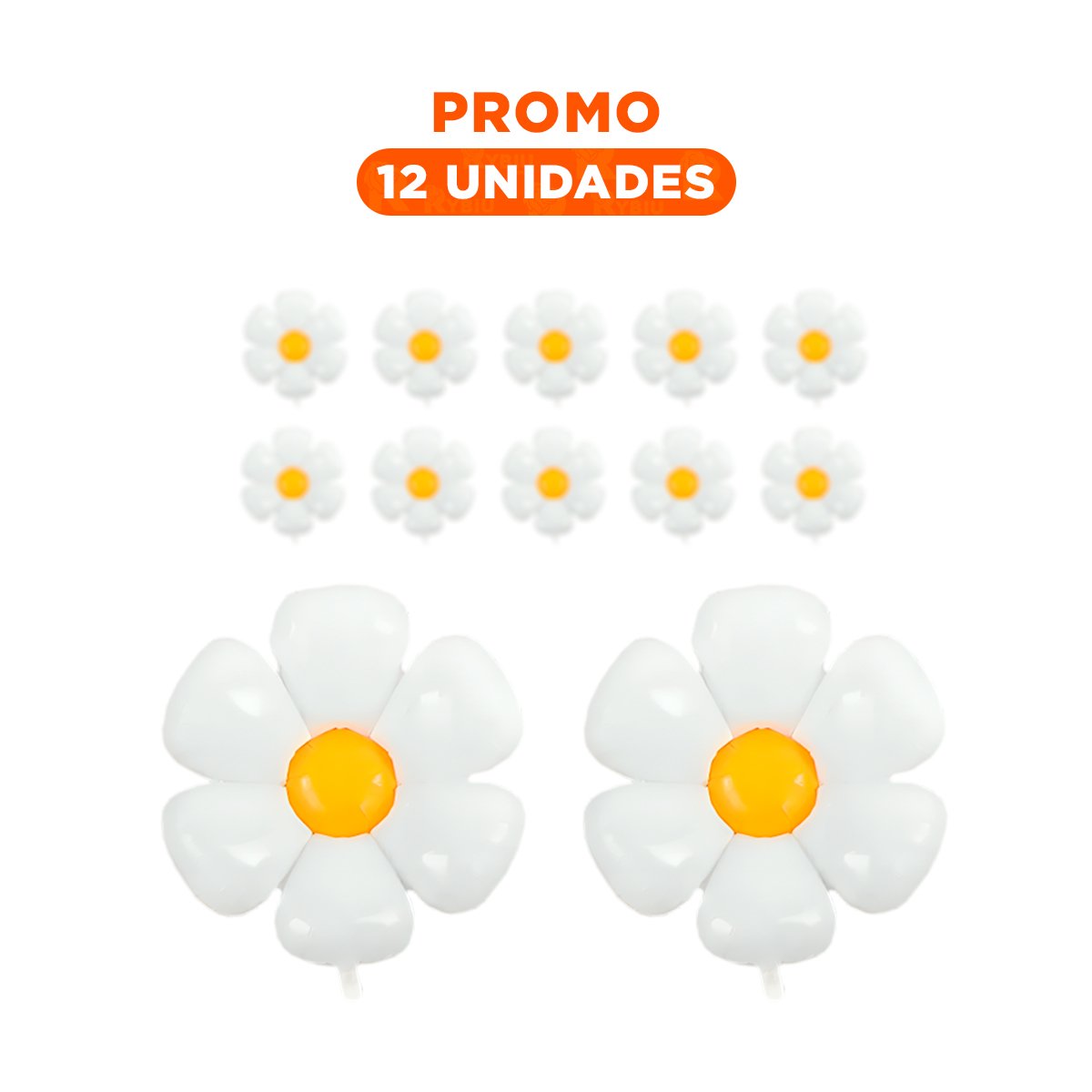 PACK12 COMPLEMENTO FESTIVO FLOR 23CM SET 2 BLANCO CON CENTRO AMARILLO Y+REGALO STICKER - 1