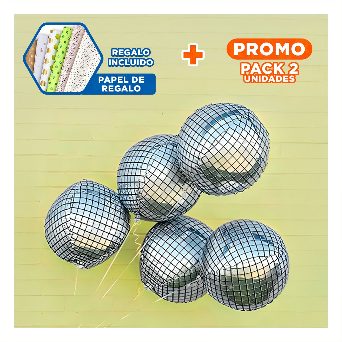 PACK2 BURBUJA FIESTA 4D 25CM BOLA DISCO PLATEADO SET 2 Y+PAPEL REGALO - 1
