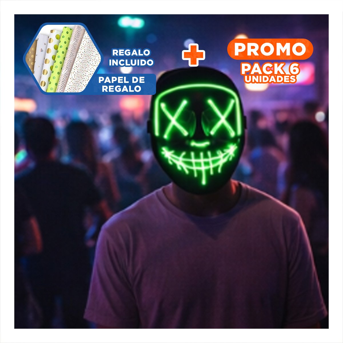 PACK6 CUBIERTA DISFRAZ VERDE CON LUCES LED NEON HALLOWEEN Y+PAPEL REGALO - 1