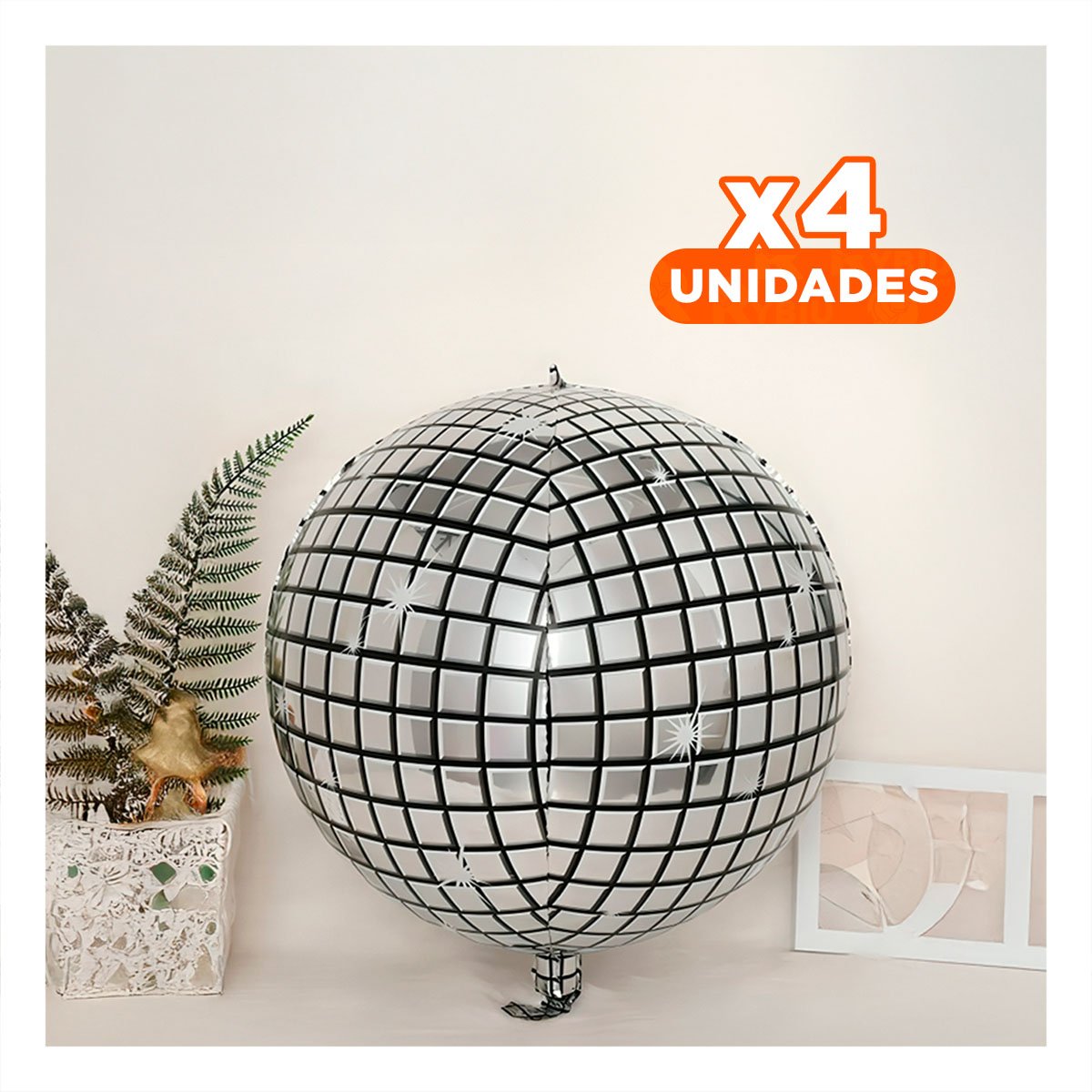 PACK4 GLOBO DECORACION 4D 25CM DISCO PLATEADO SET 2 - 1
