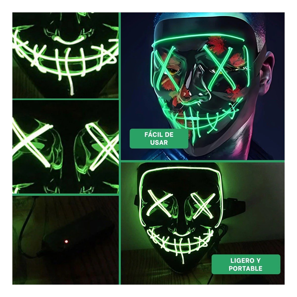PACK12 ANTIFAZ FIESTA VERDE CON ILUMINACION LED NEON Y+PAPEL REGALO - 2