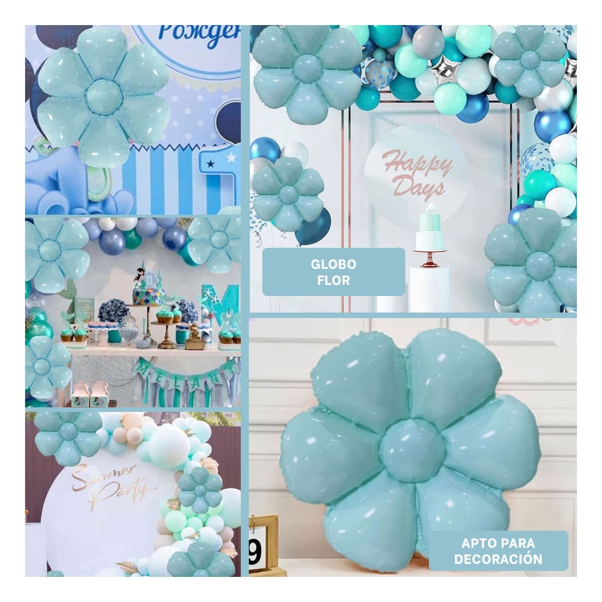 MODELO FLOR 23CM SET 2 CELESTE PARA DECORACION Y+LIGAS REGALO - 5