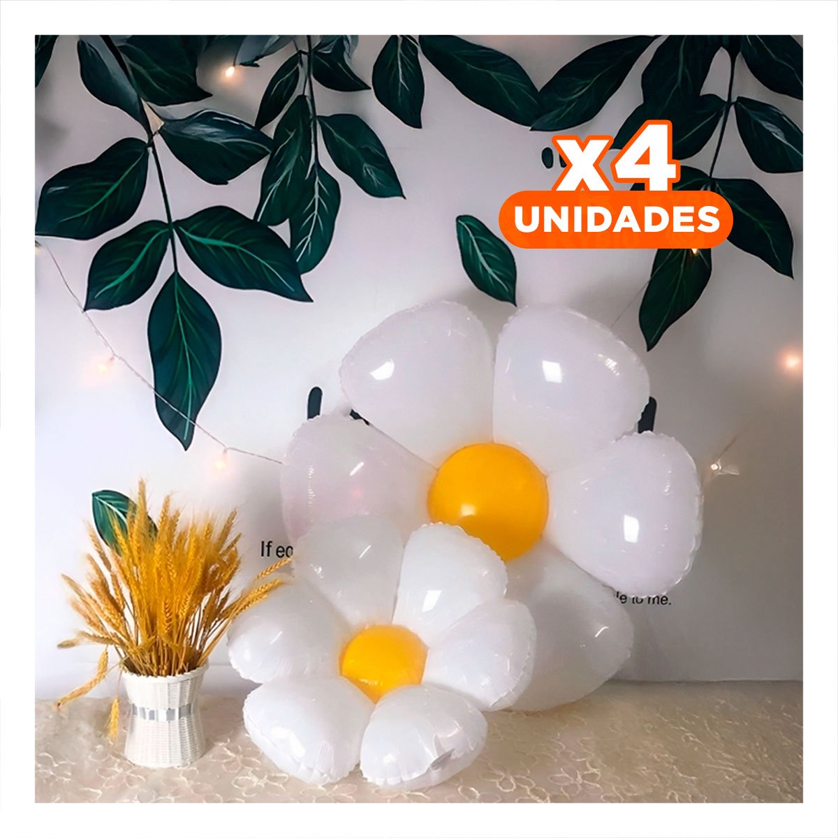 PACK4 DISEÑO FLOR 23CM SET 2 BLANCO CON CENTRO AMARILLO PARA FIESTA - 1
