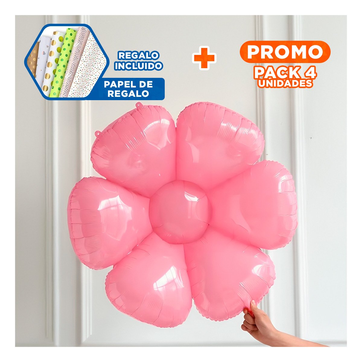 PACK4 ESTILO FLOR 23CM SET 2 ROSADO PARA DECORACION HOGAR Y+PAPEL REGALO - 1