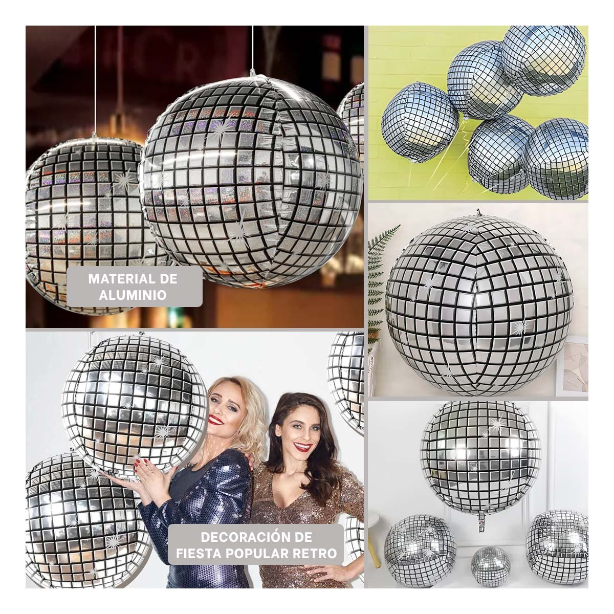 PACK12 ESFERA BOLA DISCO 4D 25CM PLATEADO SET 2 CUADROS Y+PAPEL REGALO - 2