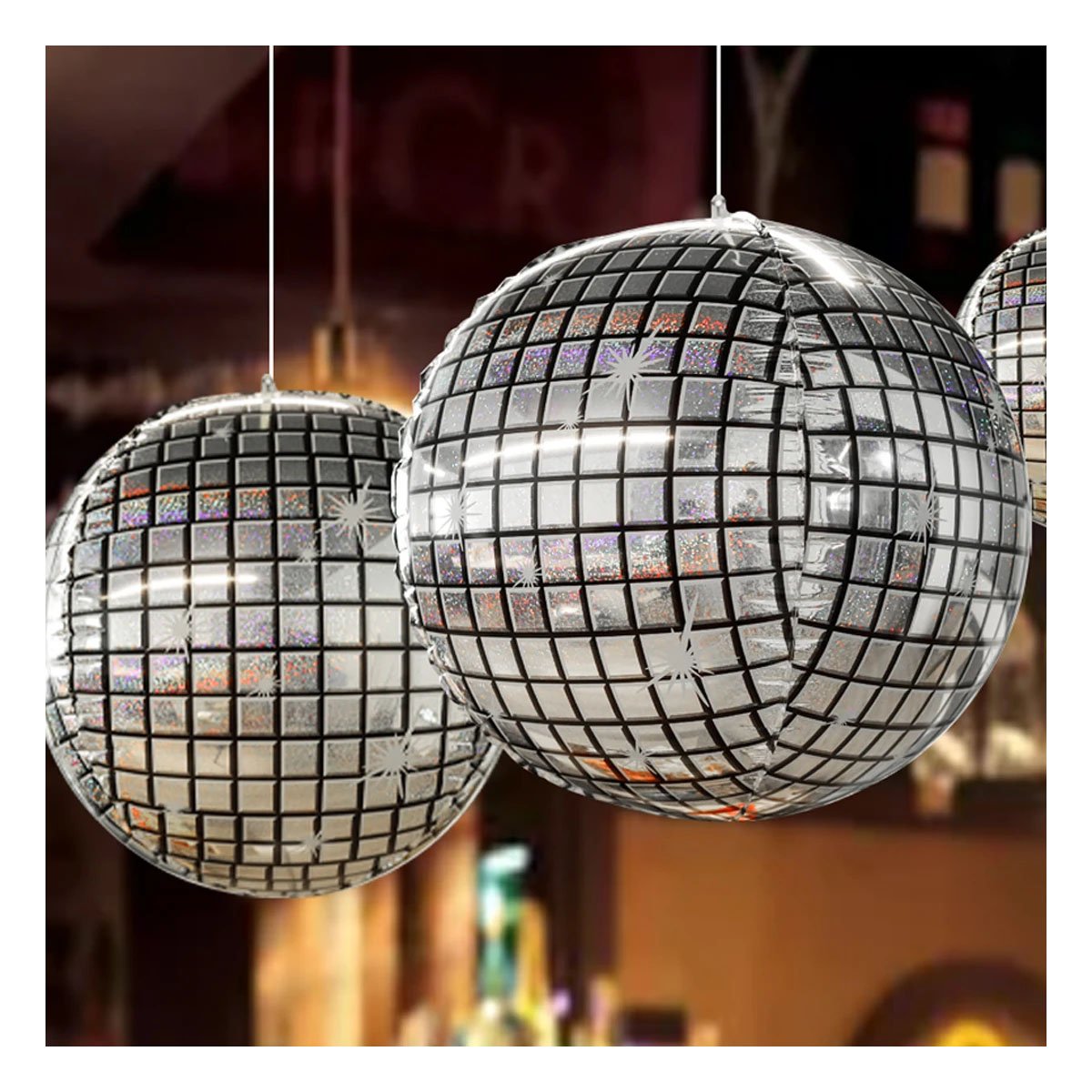 PACK12 ESFERA BOLA DISCO 4D 25CM PLATEADO SET 2 CUADROS Y+PAPEL REGALO - 5