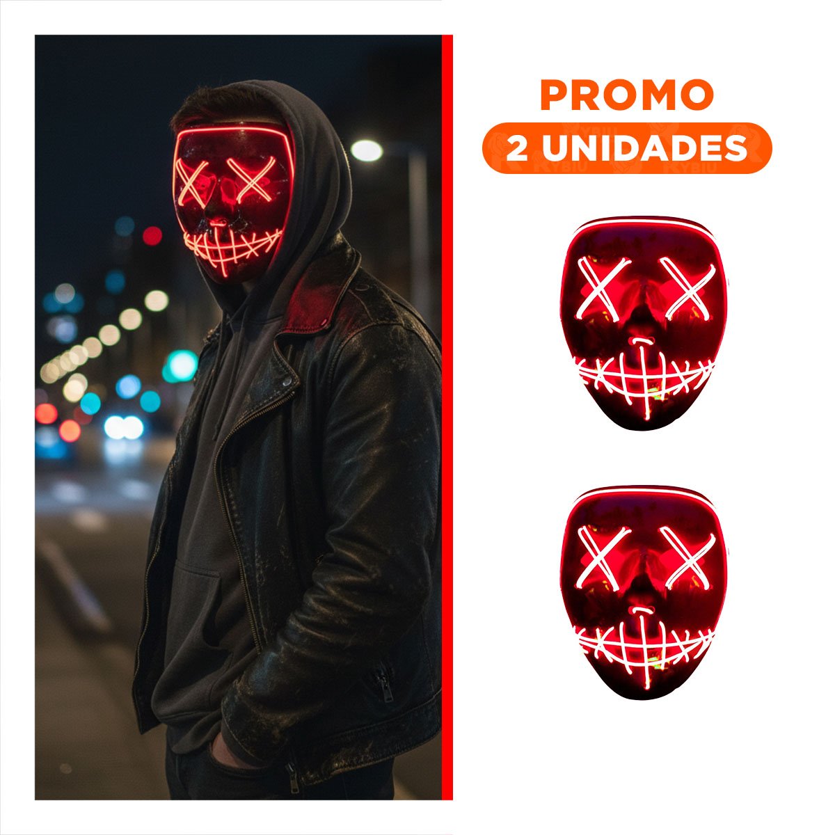 PACK2 ANTIFAZ LUMINOSO ROJO PARA HALLOWEEN CON LED NEON - 1