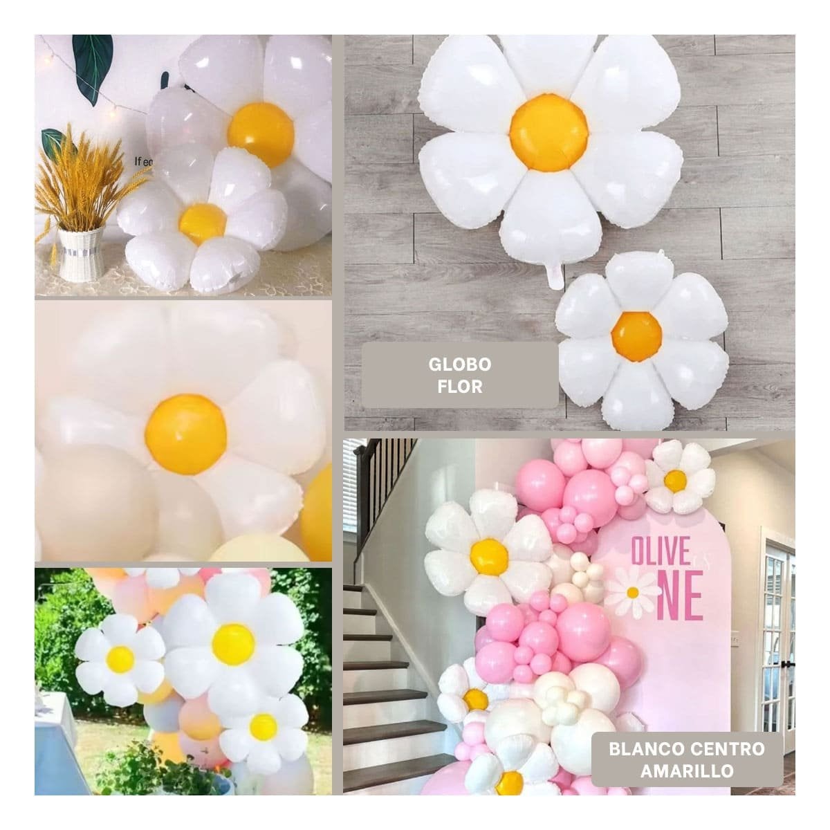 PACK4 FORMATO FLOR 23CM SET 2 BLANCO CON CENTRO AMARILLO PARA CASA Y+REGALO STICKER - 2