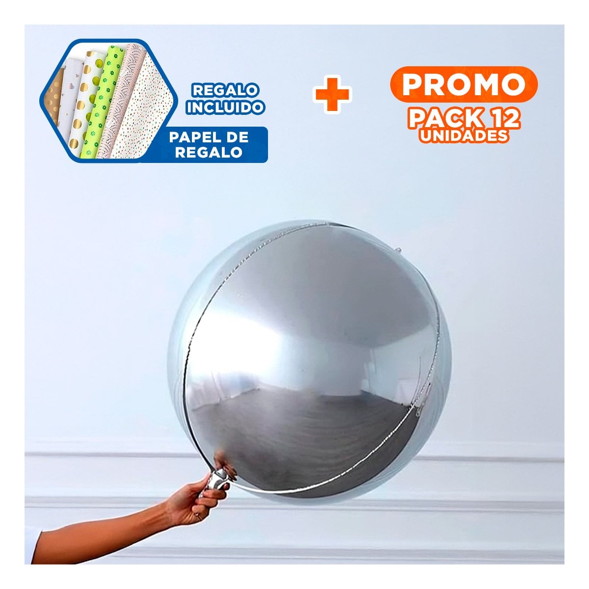 PACK12 ACCESORIO FESTIVO 4D 45CM SET 2 PLATEADO LISO PARA HOGAR Y+PAPEL REGALO - 1