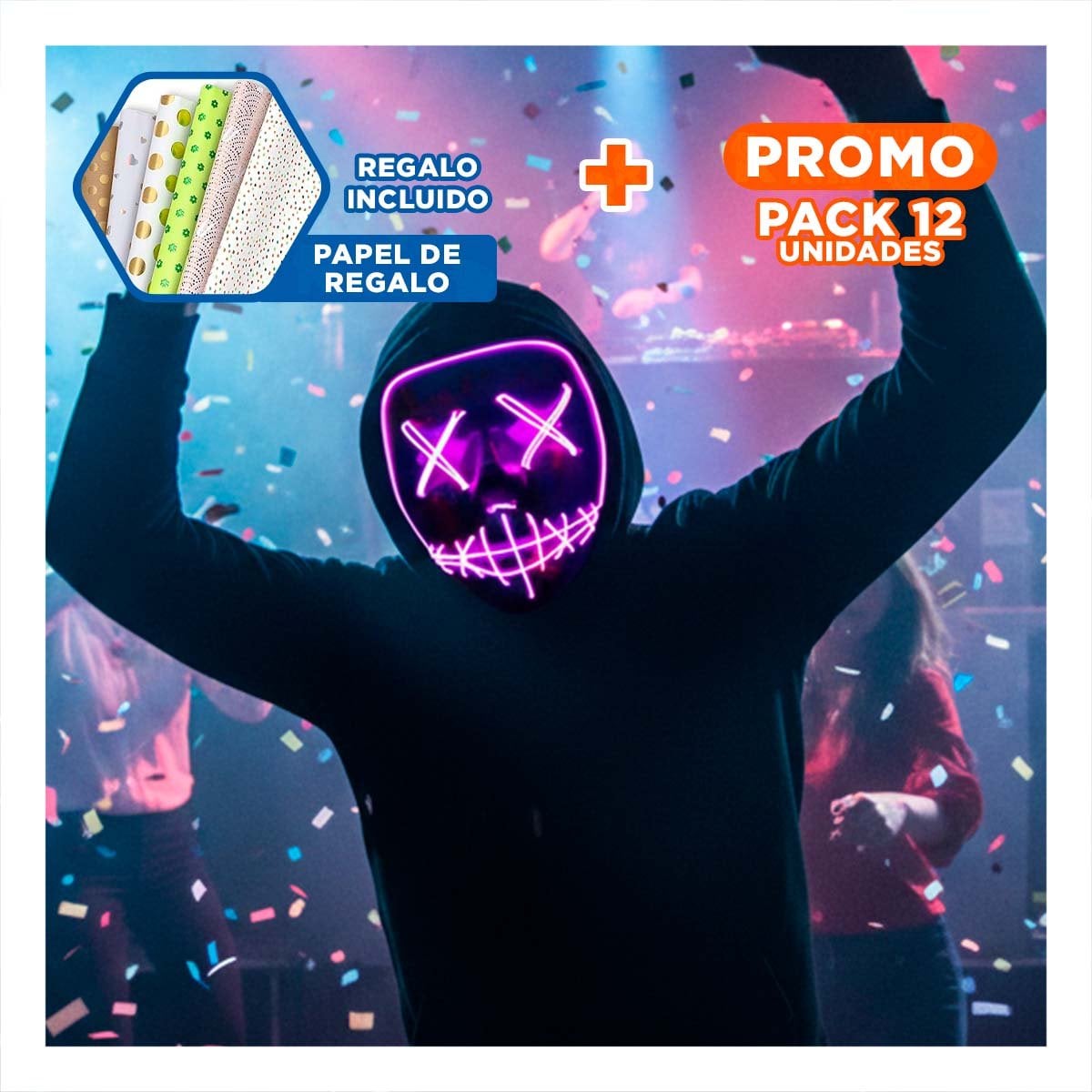 PACK12 ANTIFAZ FIESTA FUCSIA CON ILUMINACION LED NEON Y+PAPEL REGALO - 1