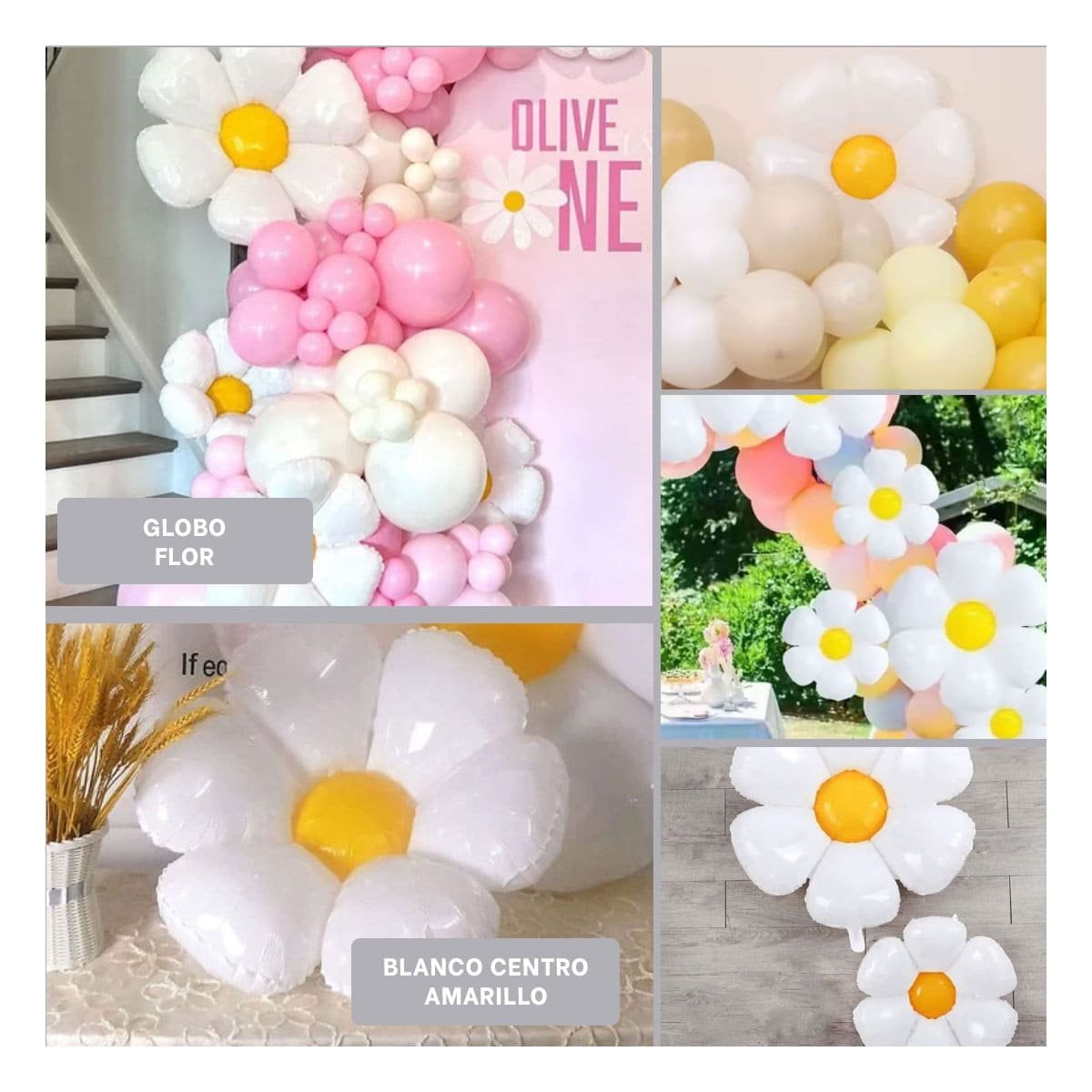 PACK12 ACCESORIO FESTIVO FLOR 23CM SET 2 BLANCO CON CENTRO AMARILLO CASA Y+PAPEL REGALO - 2