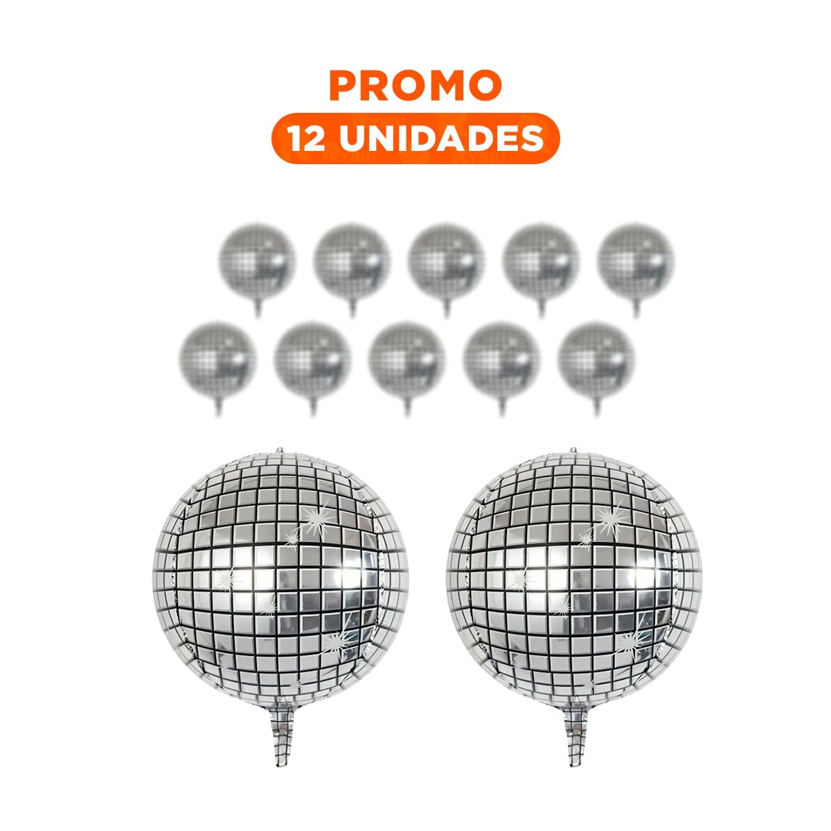 PACK12 BURBUJA BOLA DISCO 4D 45CM PLATEADO SET 2 CUADROS Y+REGALO STICKER - 1