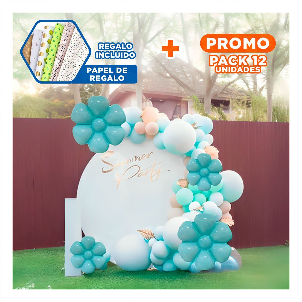 PACK12 ACCESORIO FESTIVO FLOR 23CM SET 2 CELESTE PARA CASA Y+PAPEL REGALO - 1