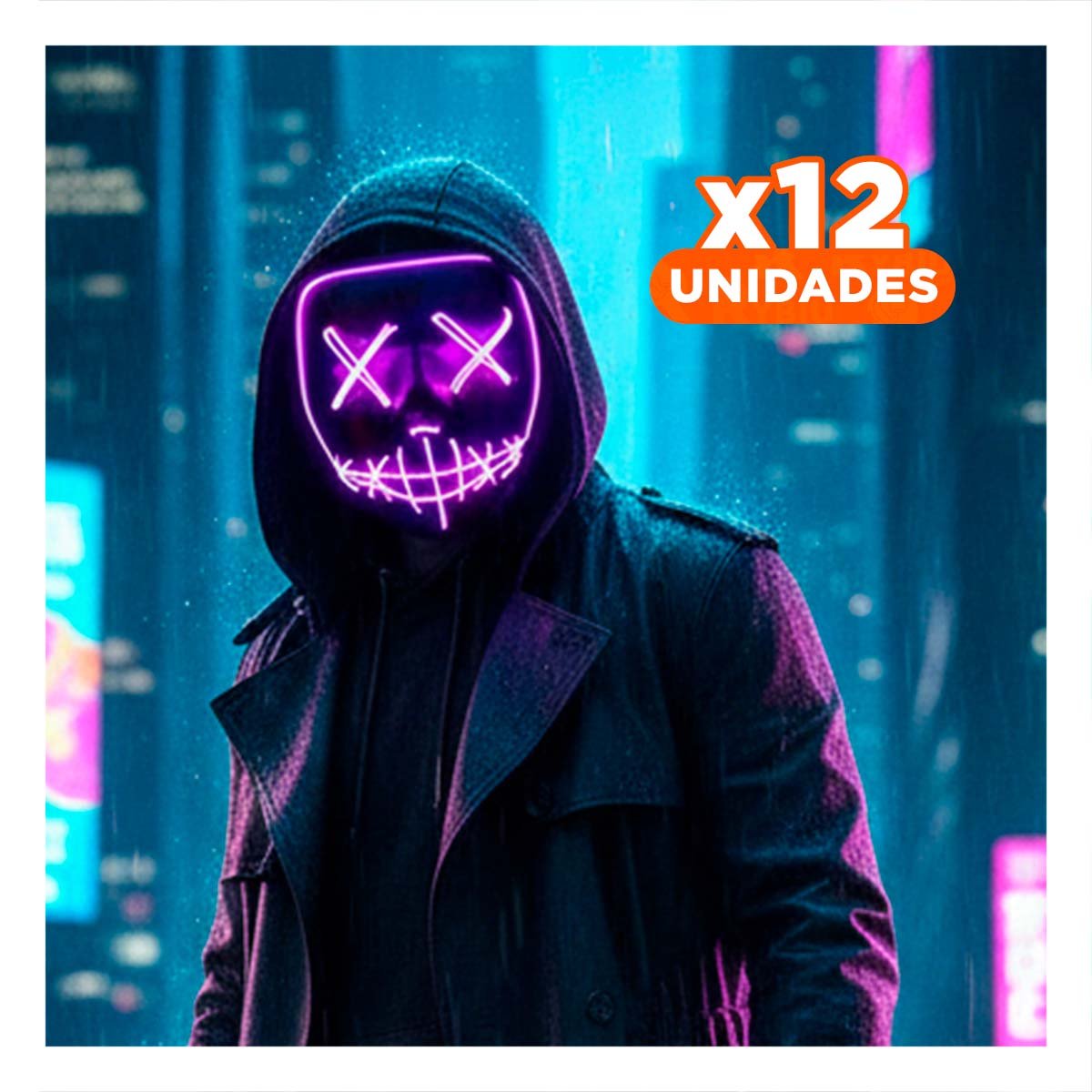 PACK12 CARETA FIESTA MORADO CON ILUMINACION LED NEON - 1