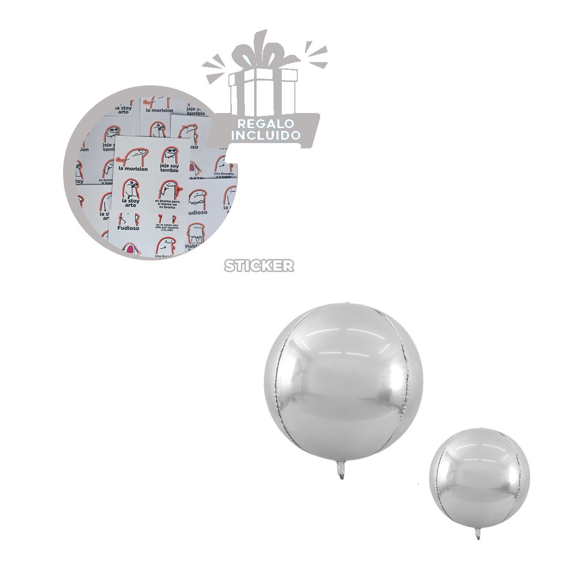 COLECCION 4D 45CM SET 2 PLATEADO LISO DECORACION Y+REGALO STICKER - 1