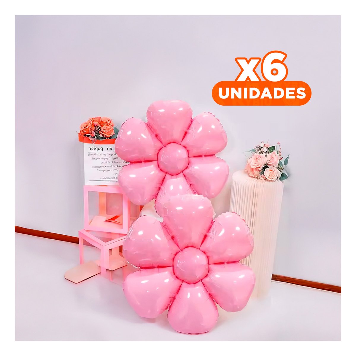 PACK6 SERIE FLOR 23CM SET 2 ROSADO PARA DECORACION Y+REGALO STICKER - 1