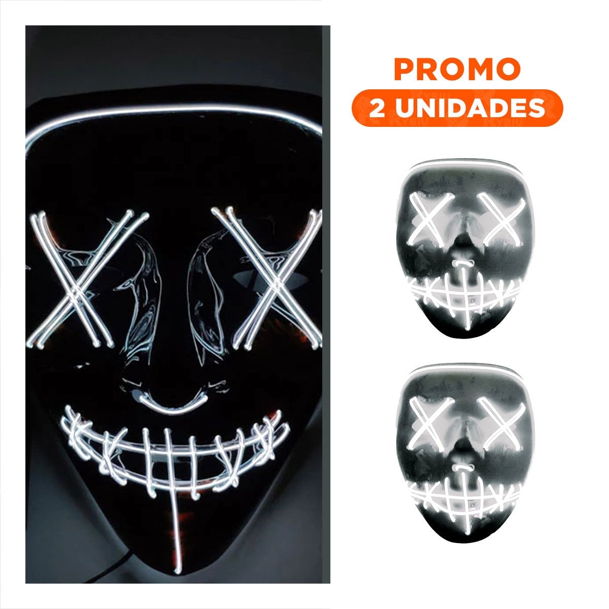 PACK2 ANTIFAZ LUMINOSO BLANCO PARA HALLOWEEN CON LED NEON - 1
