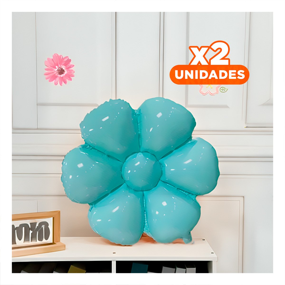 PACK2 ALTERNATIVA FLOR 23CM SET 2 CELESTE PARA DECORACION Y+REGALO STICKER - 1