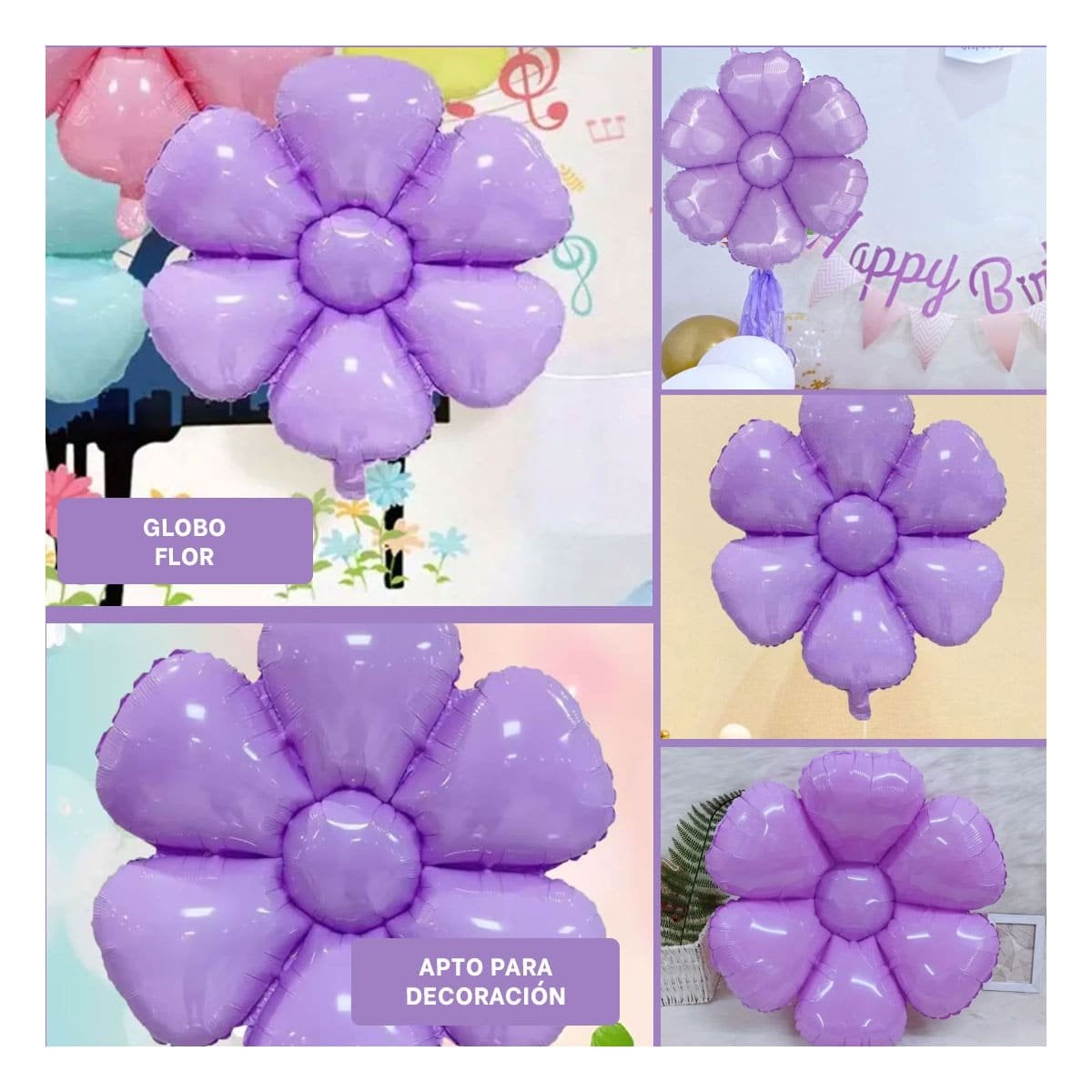 PACK6 LINEA FLOR 23CM SET 2 MORADO PARA FIESTA Y+PAPEL REGALO - 3