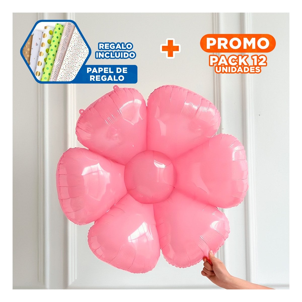 PACK12 ACCESORIO FESTIVO FLOR 23CM SET 2 ROSADO PARA CASA Y+PAPEL REGALO - 1