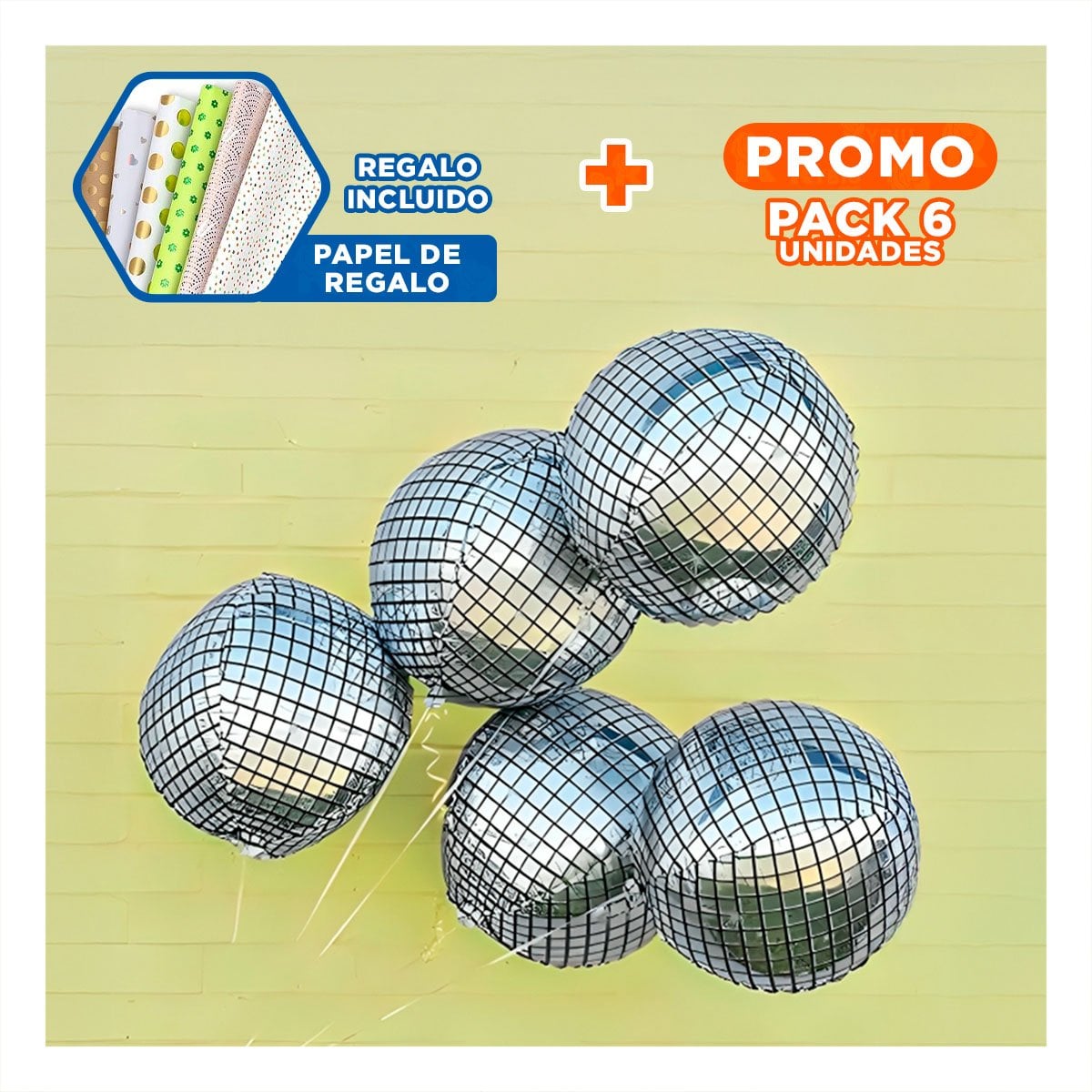 PACK6 ORBE DECORACION 4D 25CM DISCO PLATEADO SET 2 Y+PAPEL REGALO - 1