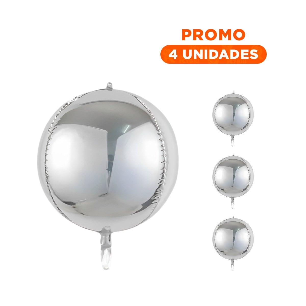 PACK4 FORMATO 4D 45CM SET 2 PLATEADO LISO DECORACION Y+REGALO STICKER - 1