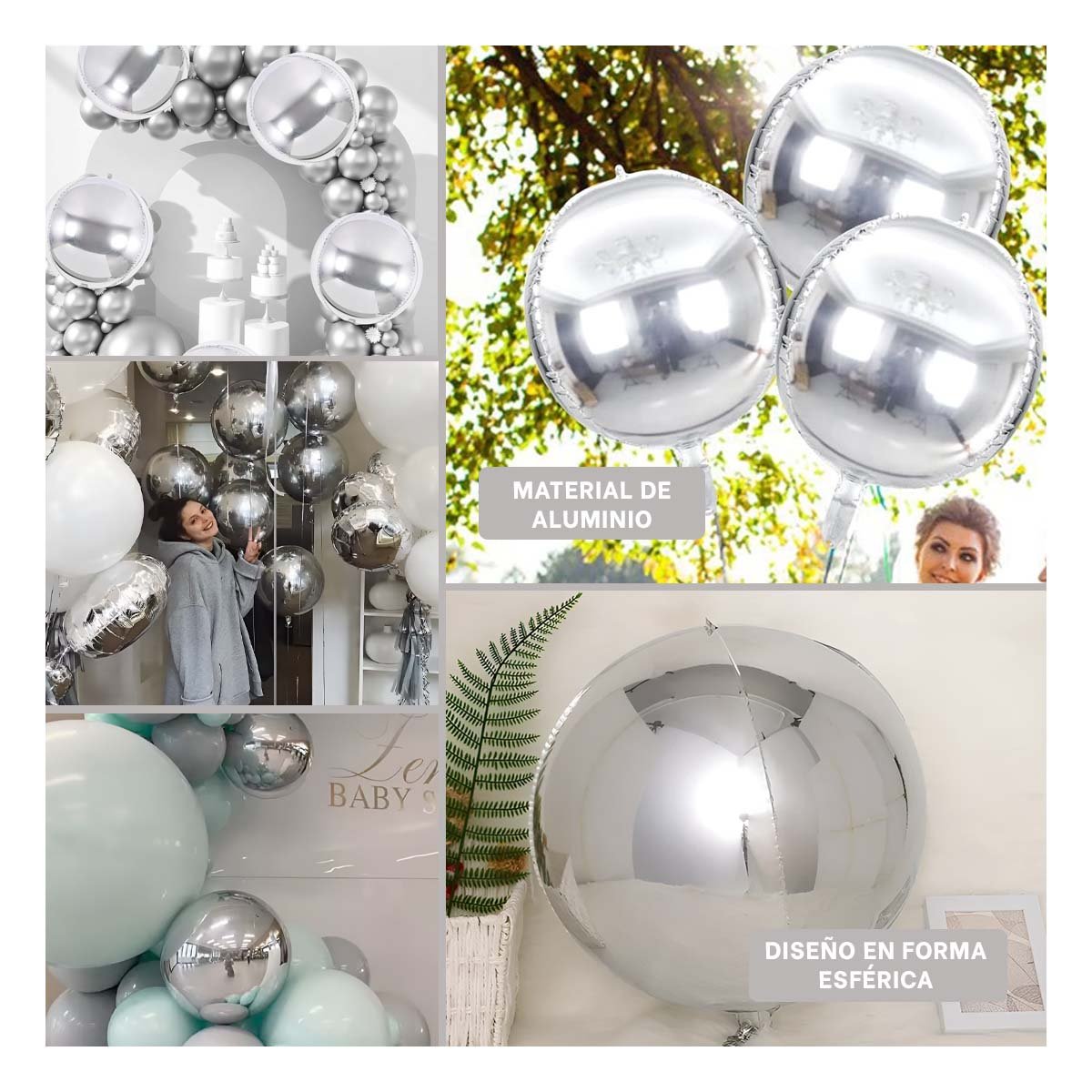 PACK4 FORMATO 4D 45CM SET 2 PLATEADO LISO DECORACION Y+REGALO STICKER - 2