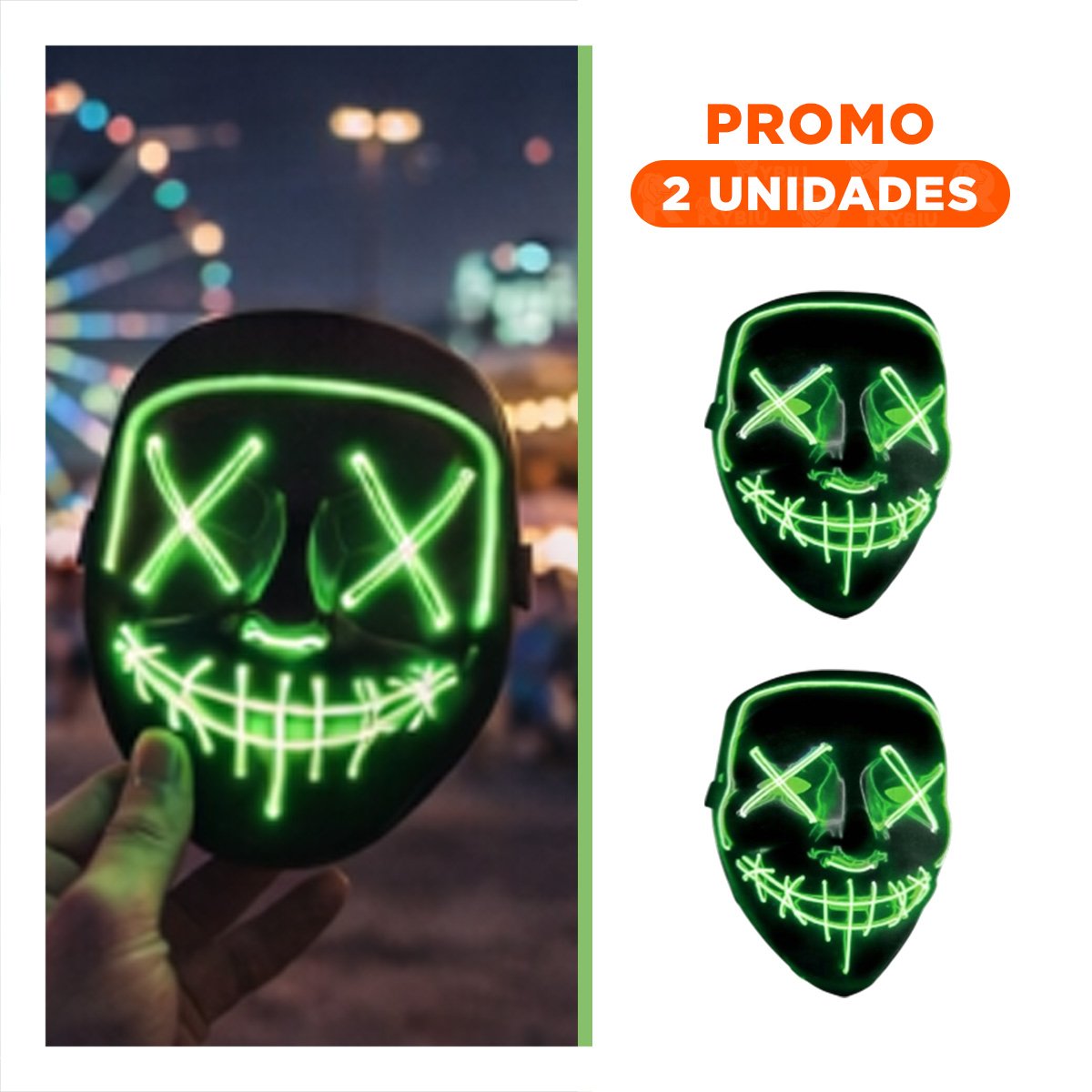 PACK2 ANTIFAZ LUMINOSO VERDE PARA HALLOWEEN CON LED NEON - 1