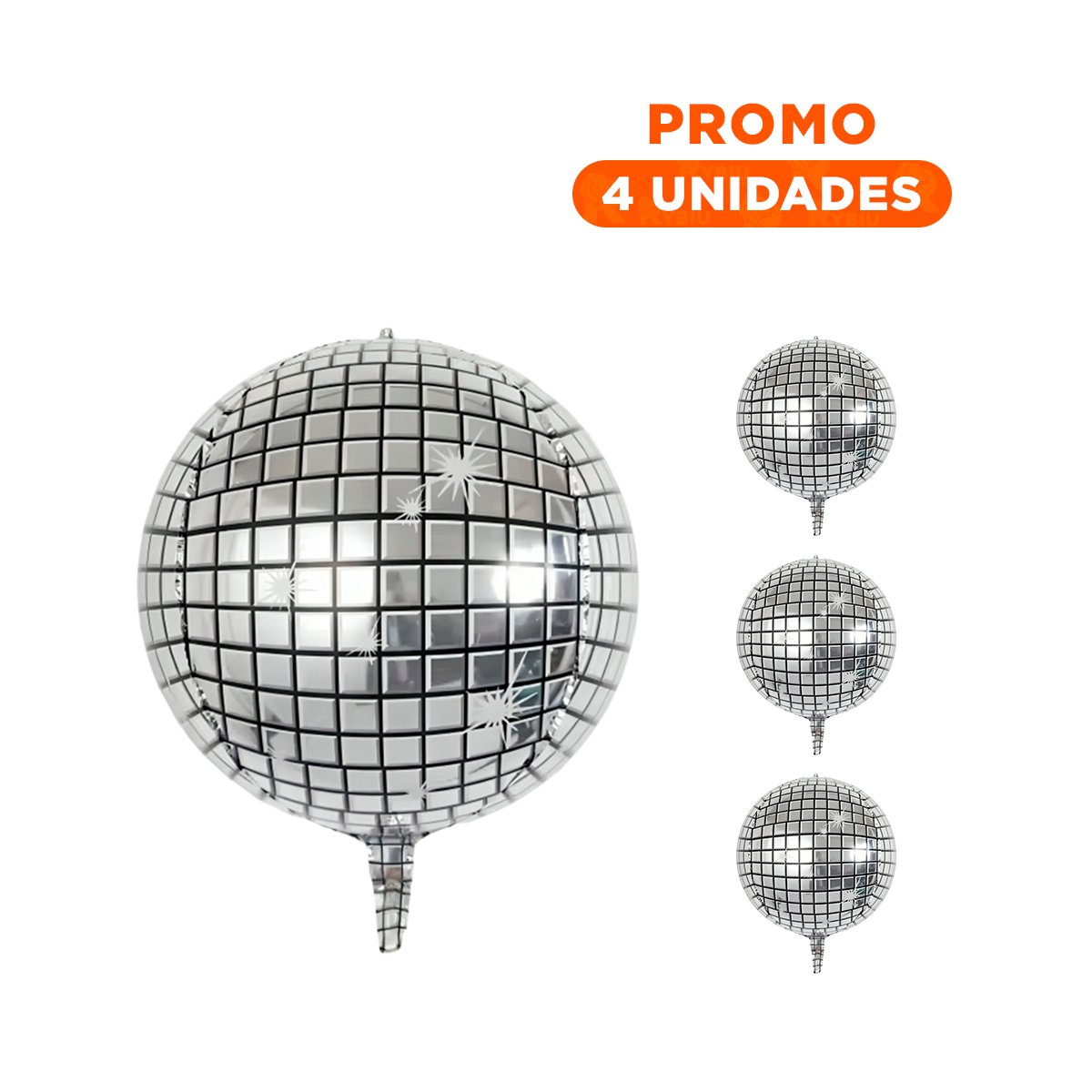 PACK4 ESFERA DECORACION 4D 25CM DISCO PLATEADO SET 2 Y+REGALO STICKER - 1