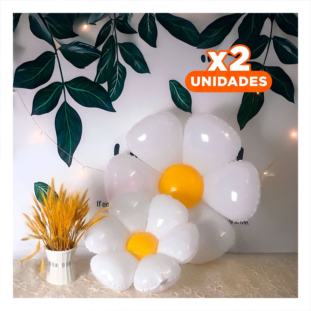 PACK2 ALTERNATIVA FLOR 23CM SET 2 BLANCO CON CENTRO AMARILLO DECORACION Y+REGALO STICKER - 1