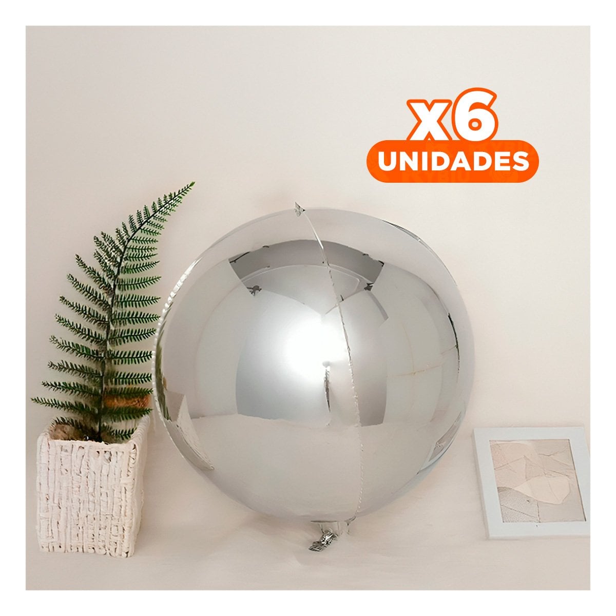 PACK6 SERIE 4D 45CM SET 2 PLATEADO LISO DECORACION HOGAR Y+REGALO STICKER - 1