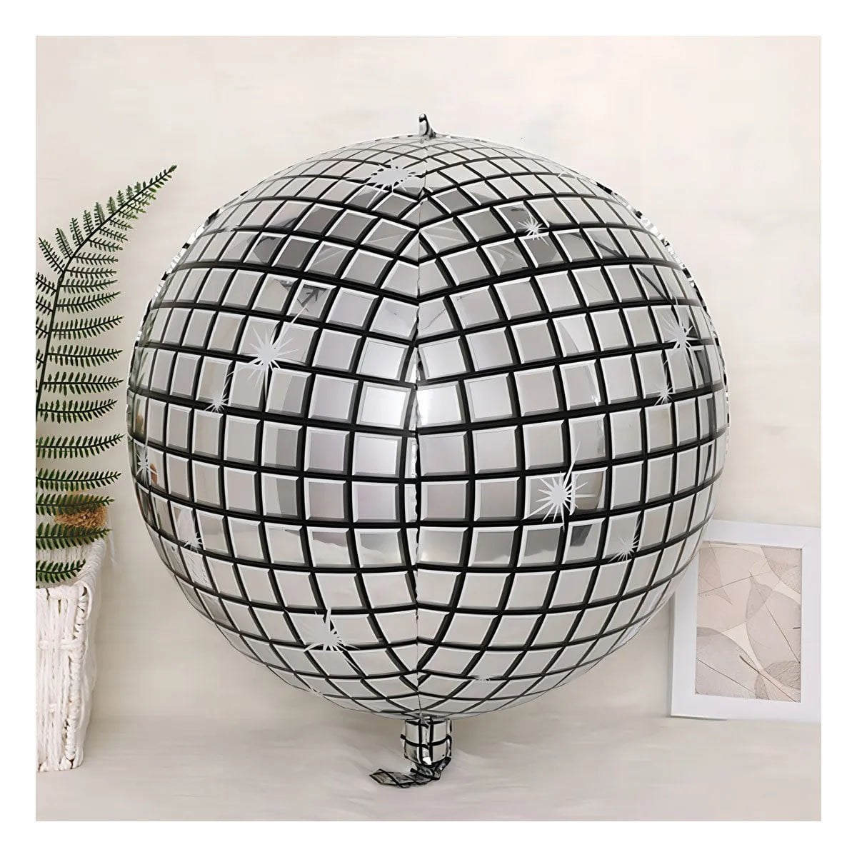 GLOBO FIESTA 4D 25CM BOLA DISCO PLATEADO SET 2 Y+LIGAS REGALO - 1