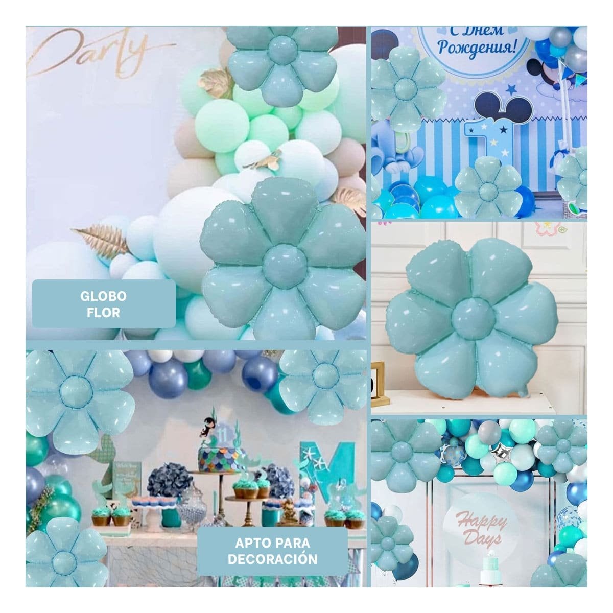 PACK4 FORMATO FLOR 23CM SET 2 CELESTE PARA CASA Y+REGALO STICKER - 2
