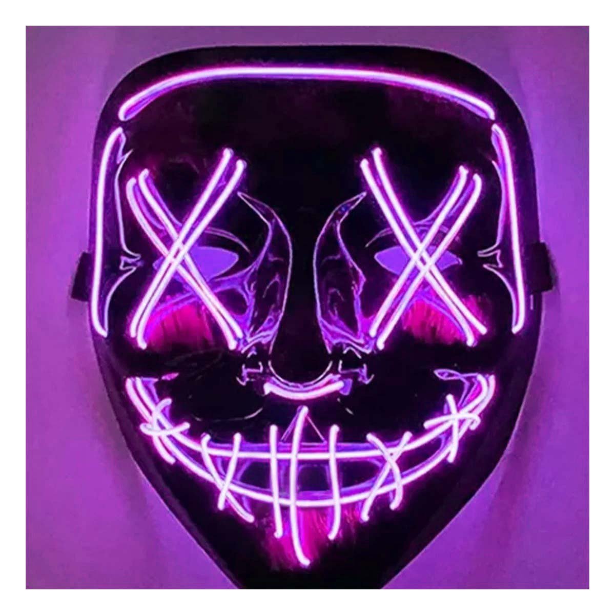 PACK2 ROSTRO LUMINOSO MORADO PARA HALLOWEEN CON LED NEON Y+PAPEL REGALO - 2