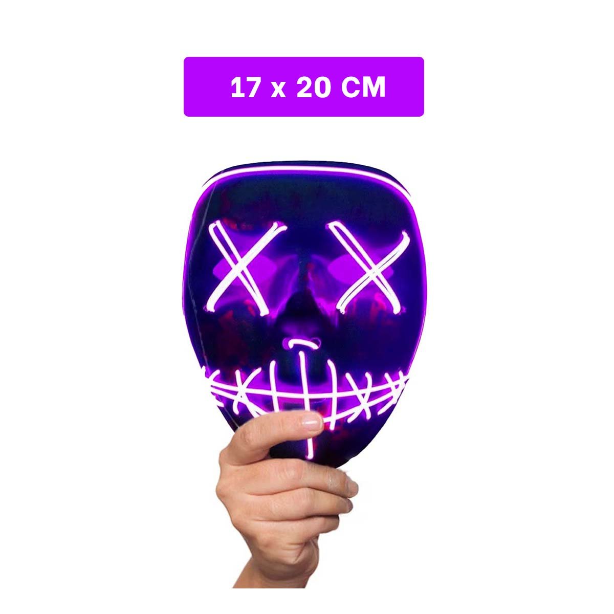PACK2 ROSTRO LUMINOSO MORADO PARA HALLOWEEN CON LED NEON Y+PAPEL REGALO - 4