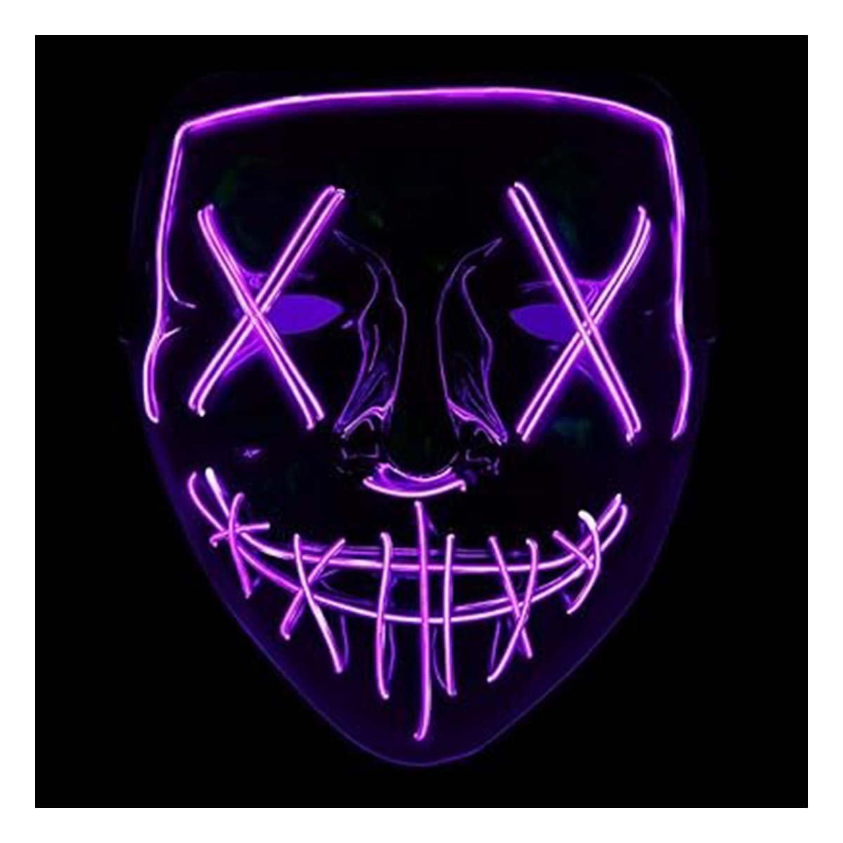 PACK2 ROSTRO LUMINOSO MORADO PARA HALLOWEEN CON LED NEON Y+PAPEL REGALO - 5