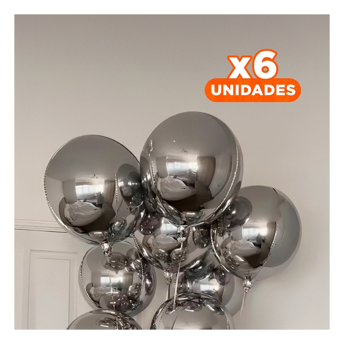 PACK6 SERIE 4D 25CM SET 2 PLATEADO LISO DECORACION HOGAR Y+REGALO STICKER - 1