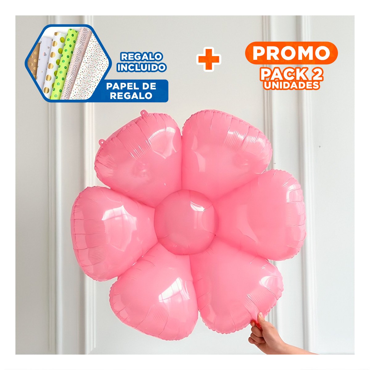 PACK2 OPCION FLOR 23CM SET 2 ROSADO PARA CASA Y+PAPEL REGALO - 1