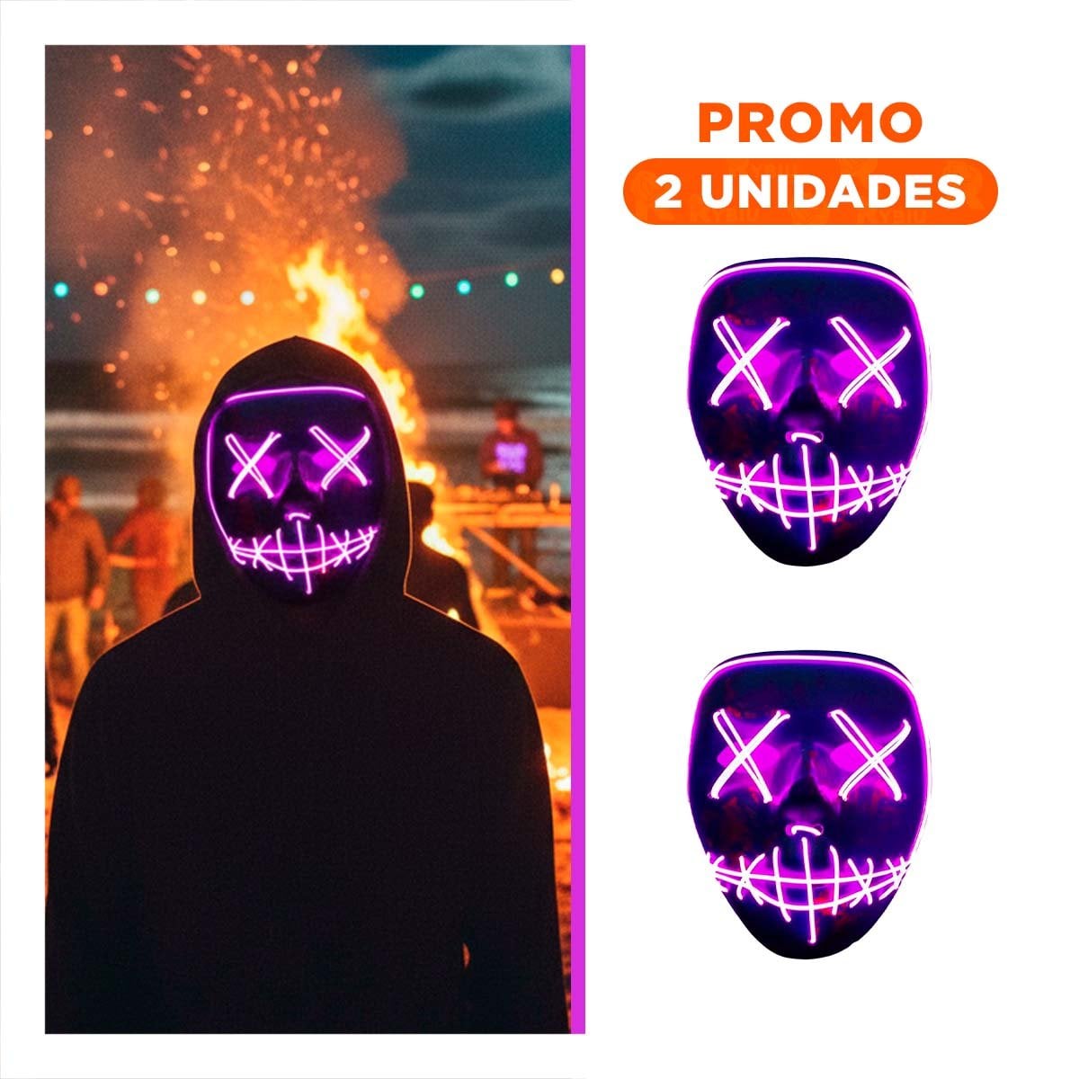 PACK2 ANTIFAZ LUMINOSO MORADO PARA HALLOWEEN CON LED NEON - 1